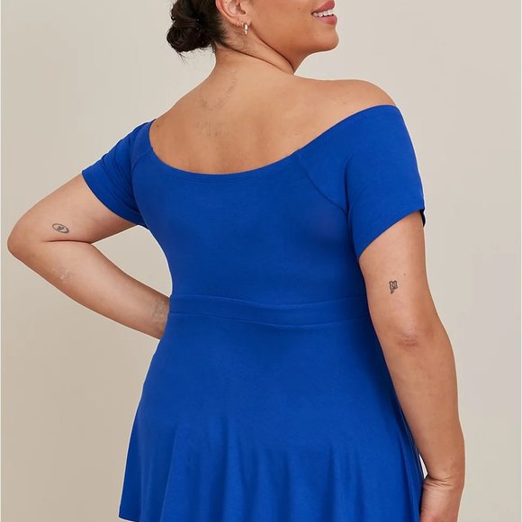 *SOLD• Torrid Blue Off-Shoulder Tie Front Super Soft Babydoll Top Plus Size 4X - Picture 3 of 6